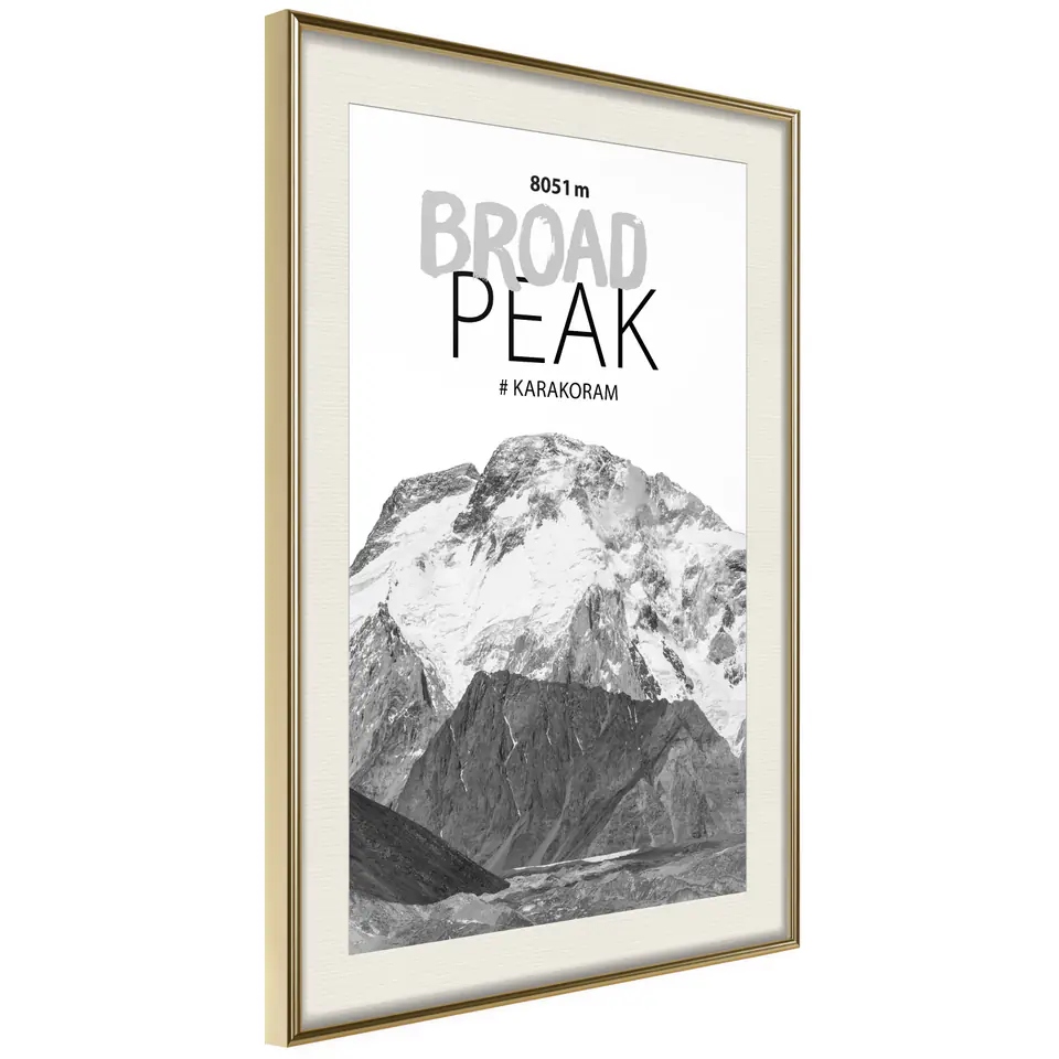 ⁨Poster - Peaks of the world: Broad Peak (size 40x60, finish Gold frame with passe-partout)⁩ at Wasserman.eu