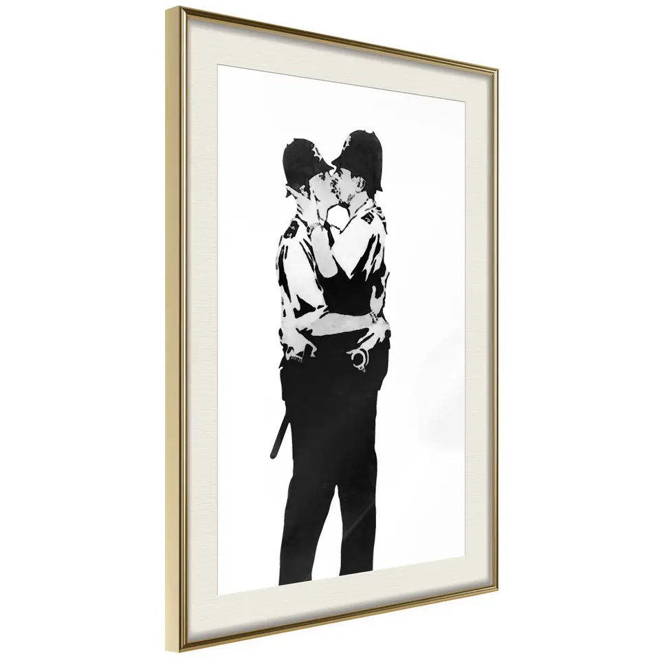 ⁨Plakat - Kissing Coppers [Poster] (rozmiar 20x30, wykończenie Rama złota z passe-partout)⁩ w sklepie Wasserman.eu