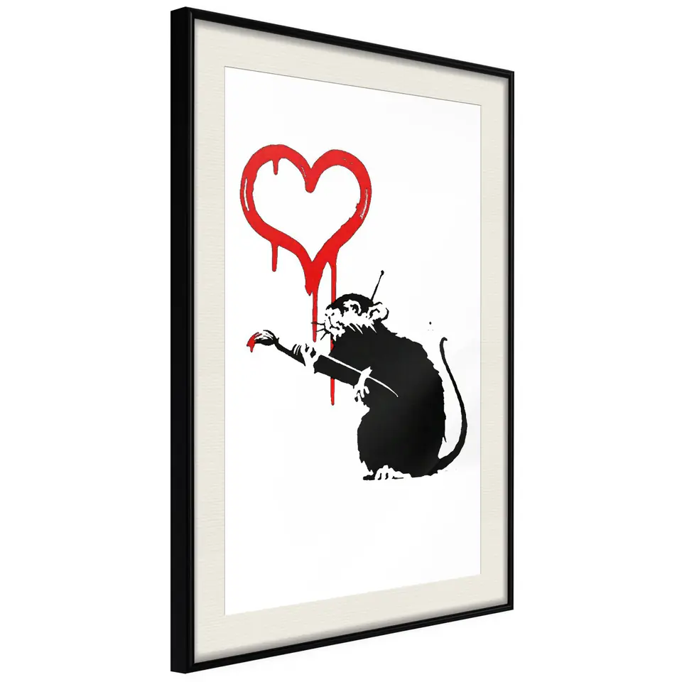 ⁨Poster - Banksy: Love Rat (size 30x45, finish Black frame with passe-partout)⁩ at Wasserman.eu