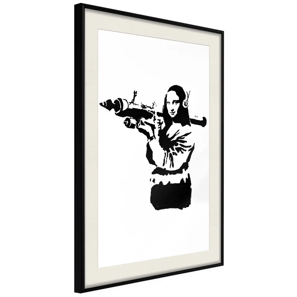 ⁨Plakat - Banksy Mona Lisa with Rocket Launcher [Poster] (rozmiar 30x45, wykończenie Rama czarna z passe-partout)⁩ w sklepie Wasserman.eu