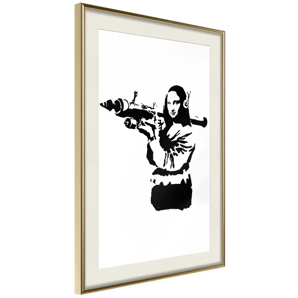 ⁨Poster - Banksy: Mona Lisa with Bazooka II (size 20x30, finish Gold frame with passe-partout)⁩ at Wasserman.eu