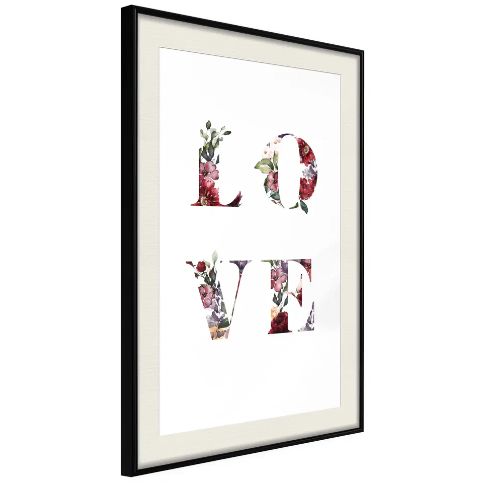 ⁨Poster - Floral Love (size 20x30, finish Black frame with passe-partout)⁩ at Wasserman.eu