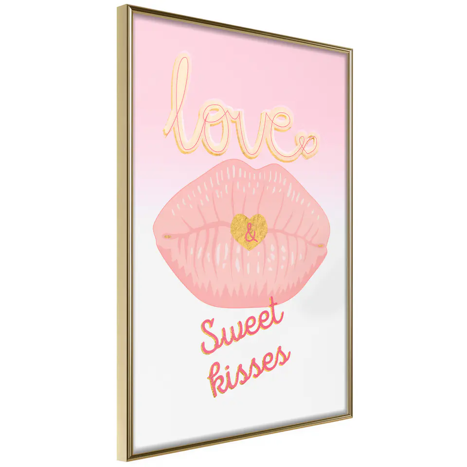 ⁨Plakat - Sweet Kisses [Poster] (rozmiar 30x45, wykończenie Rama złota)⁩ w sklepie Wasserman.eu