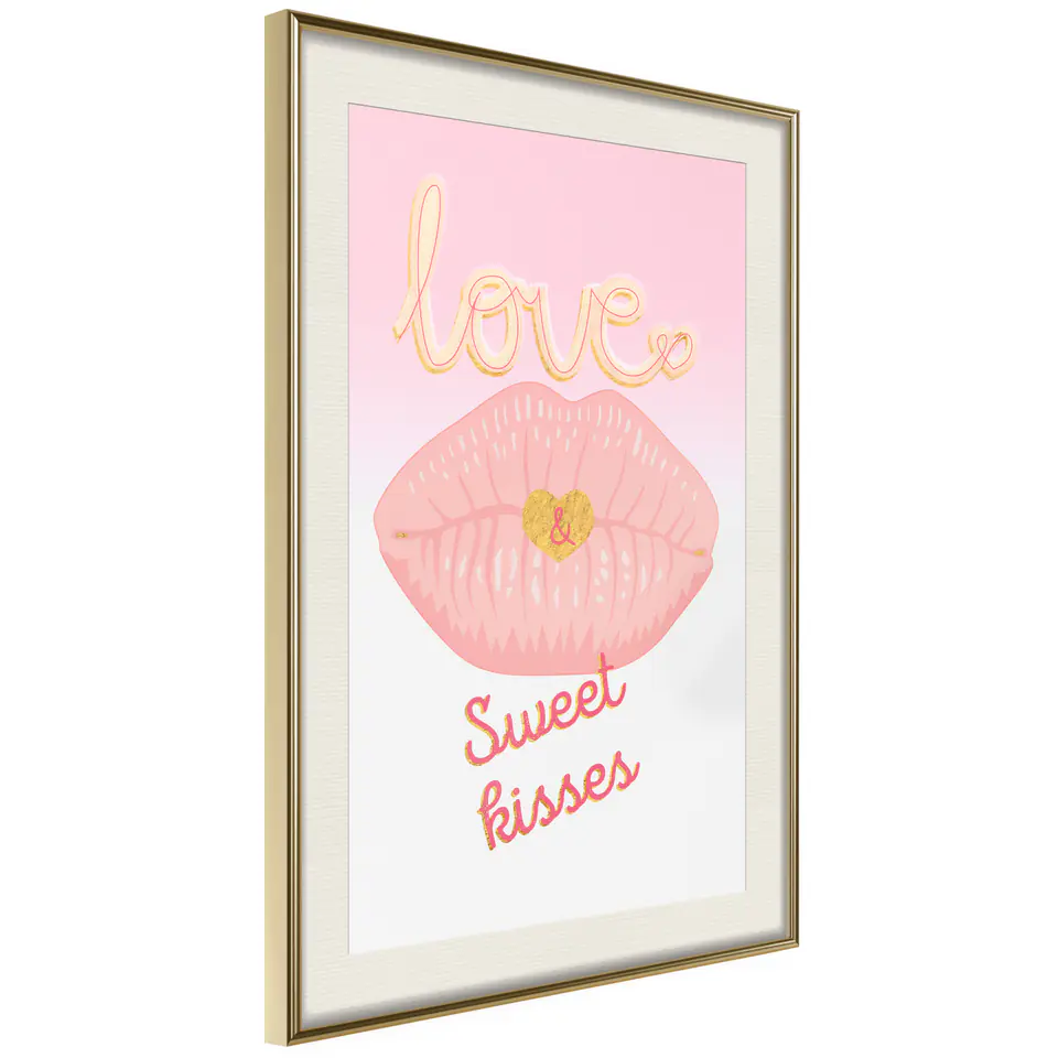 ⁨Poster - Pink kisses (size 20x30, finish Gold frame with passe-partout)⁩ at Wasserman.eu