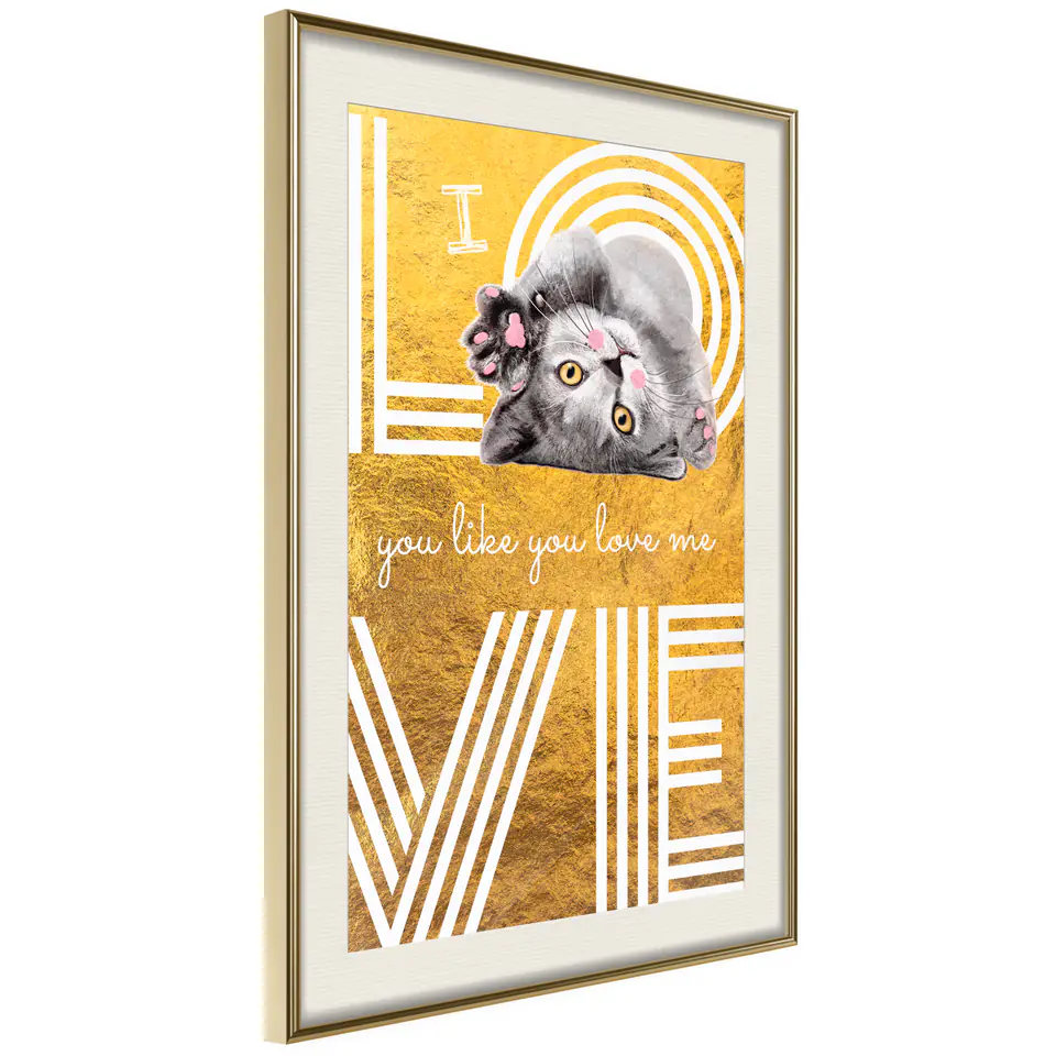 ⁨Poster - Cat's love (size 20x30, finish Gold frame with passe-partout)⁩ at Wasserman.eu