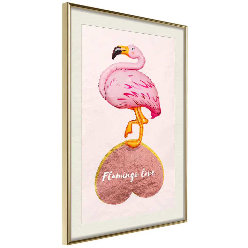 ⁨Plakat - Zakochany flaming [Poster] (rozmiar 20x30, wykończenie Rama złota z passe-partout)⁩ w sklepie Wasserman.eu