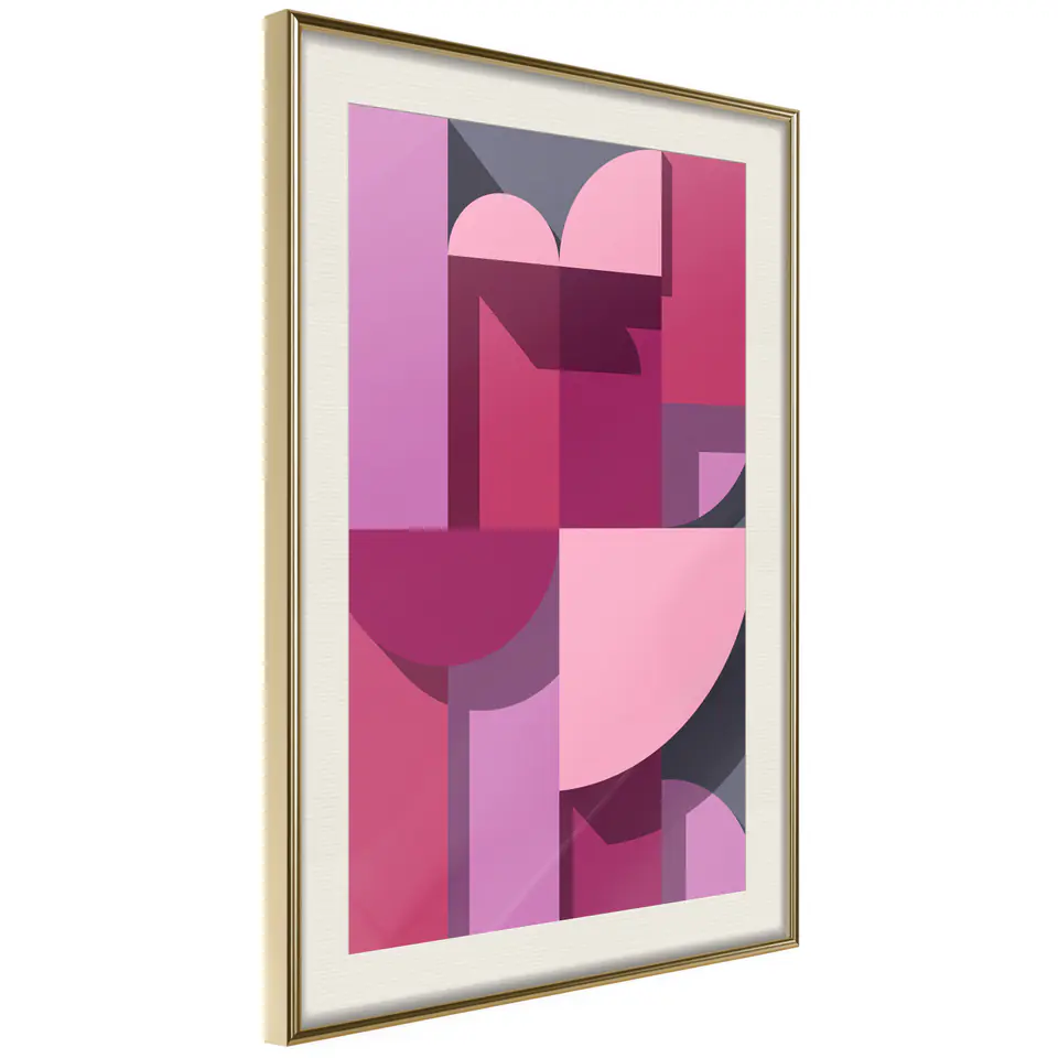 ⁨Poster - Pink geometry (size 20x30, finish Gold frame with passe-partout)⁩ at Wasserman.eu