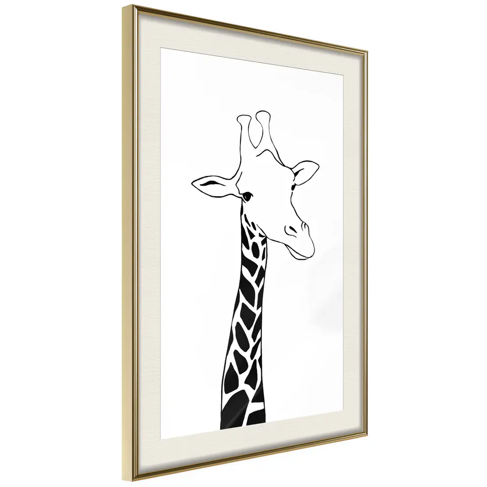 ⁨Poster - Black and white giraffe (size 30x45, finish Gold frame with passe-partout)⁩ at Wasserman.eu
