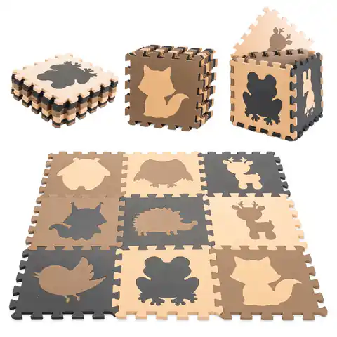 ⁨Foam puzzle mat for children 9el. beige-brown-black 85cm x 85cm x 1cm⁩ at Wasserman.eu
