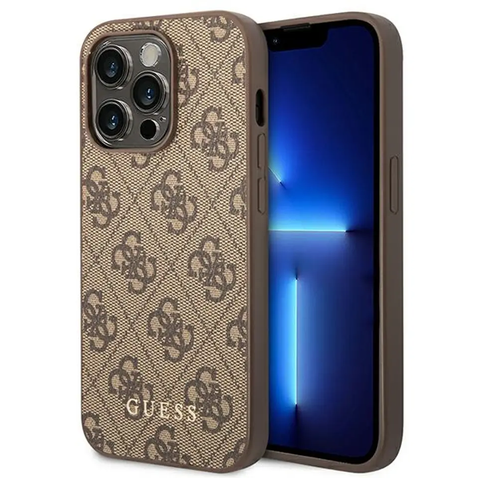 ⁨Guess GUHCP14LG4GFBR iPhone 14 Pro 6,1" brown/brown hard case 4G Metal Gold Logo⁩ at Wasserman.eu