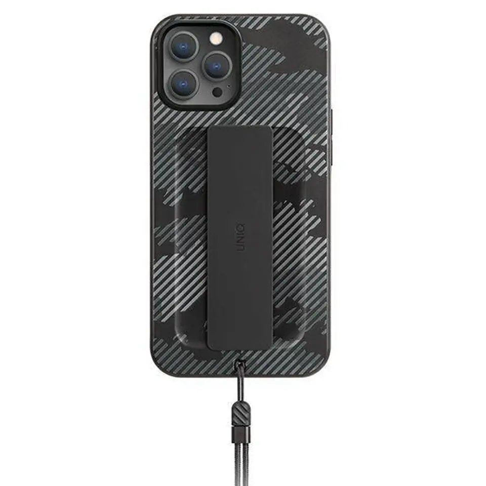 ⁨UNIQ etui Heldro iPhone 12 Pro Max 6,7" czarny moro/charcoal camo Antimicrobial⁩ w sklepie Wasserman.eu