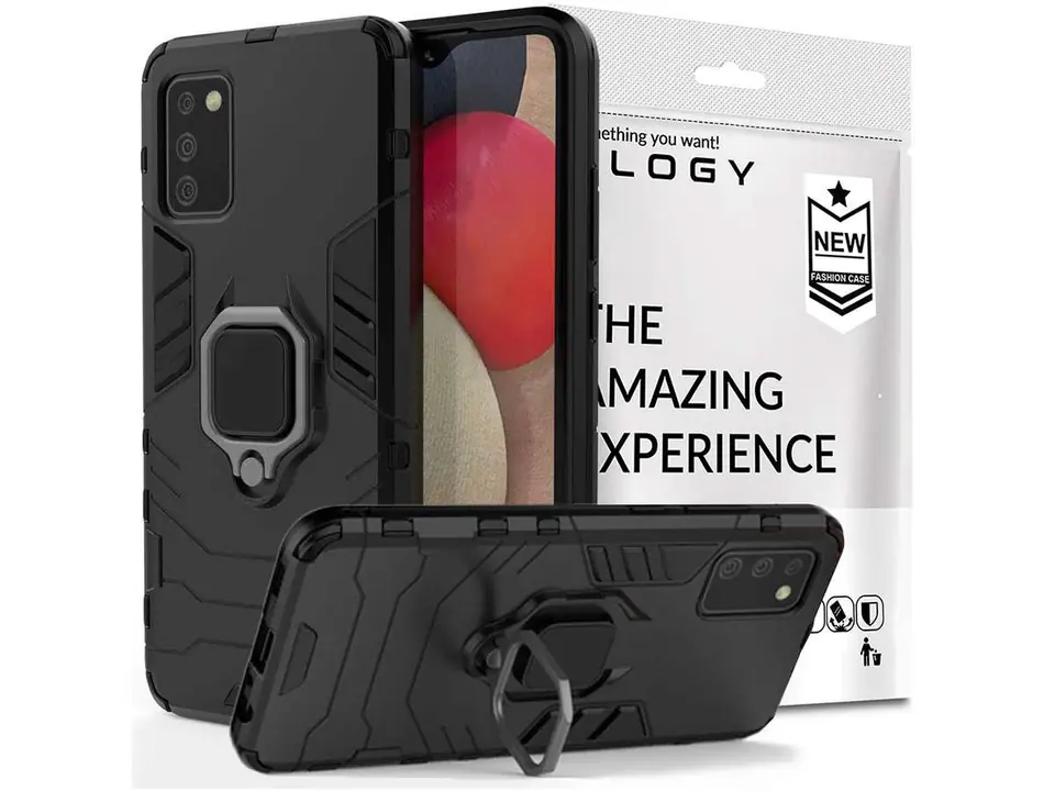 ⁨Etui Alogy Stand Ring Armor do Samsung Galaxy A02s/ A03s 164mm czarne⁩ w sklepie Wasserman.eu