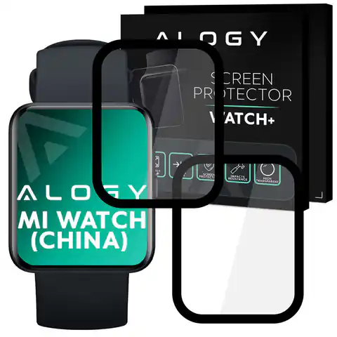 ⁨2x Elastyczne Szkło 3D Alogy Full Glue do Xiaomi Mi Watch (wersja chiny) Black⁩ w sklepie Wasserman.eu