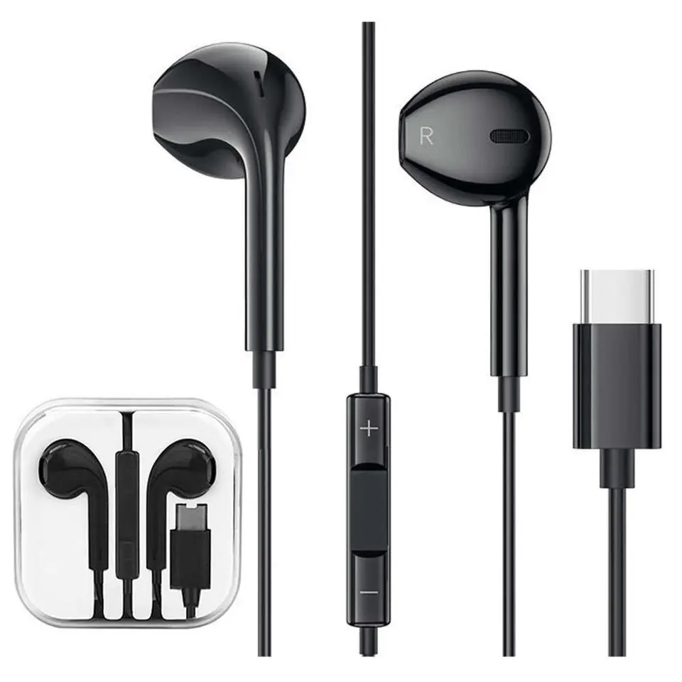 ⁨Vega Colors EarPods USB-C Type C NEW CHIP Wired In-ear Headphones Black⁩ at Wasserman.eu