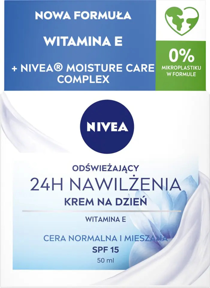 ⁨Nivea 24H Nawilżenia Odświeżający Krem na dzień SPF15 do cery normalnej i mieszanej 50ml⁩ w sklepie Wasserman.eu