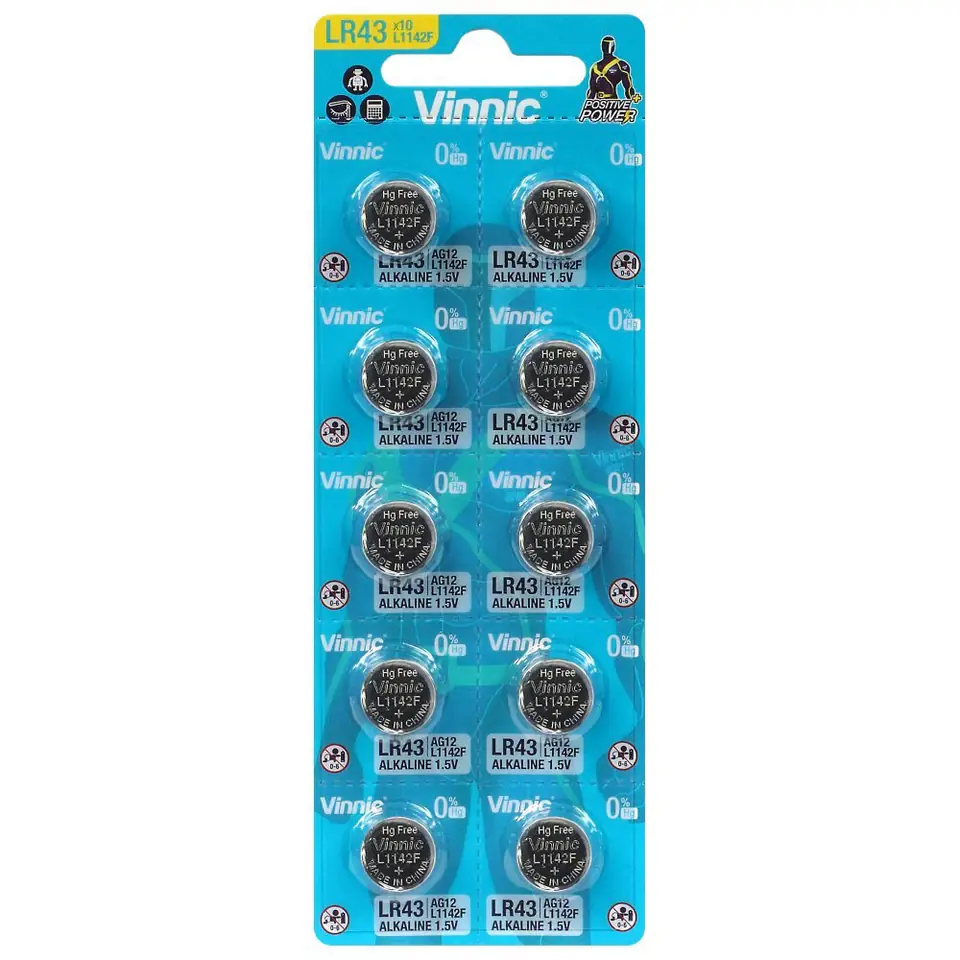 ⁨VINNIC BATERIE ALKALICZNE GUZIKOWE MINI G12/AG12/LR43 BLISTER 10 SZTUK L1142F⁩ w sklepie Wasserman.eu