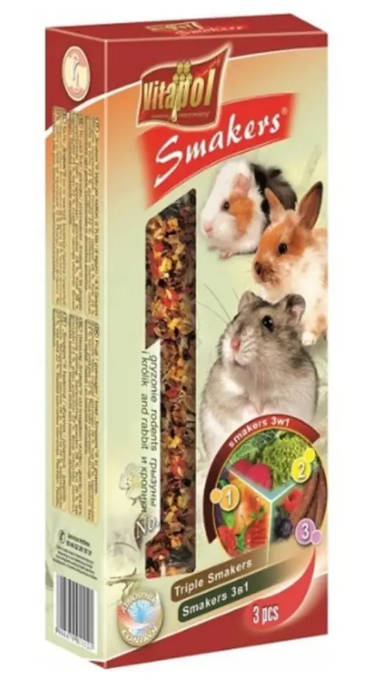 ⁨Vitapol Mix flasks (walnut-fruits-fruits-popcorn) for rodents - 3 pcs. - 135 g⁩ at Wasserman.eu