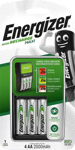 ⁨Energizer Maxi ACCU HR6 POW battery charger + 2 AA 2000 mAh batteries⁩ at Wasserman.eu