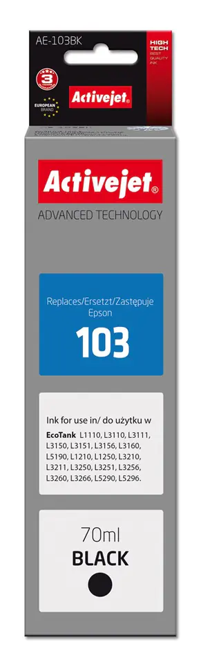 Activejet AE-103Bk Tusz (zamiennik Epson 103 C13T00S14A; Supreme; 70 ml; 4500, czarny). Buteleczki z atramentem. w sklepie Wasserman.eu