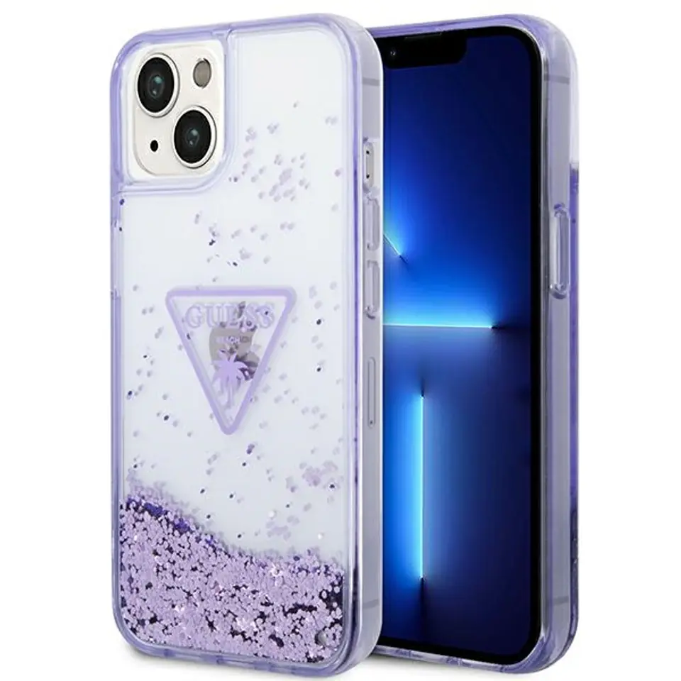 ⁨Guess GUHCP14MLFCTPU iPhone 14 Plus / 15  Plus 6.7" fioletowy/purple hardcase Liquid Glitter Palm Collection⁩ w sklepie Wasserman.eu