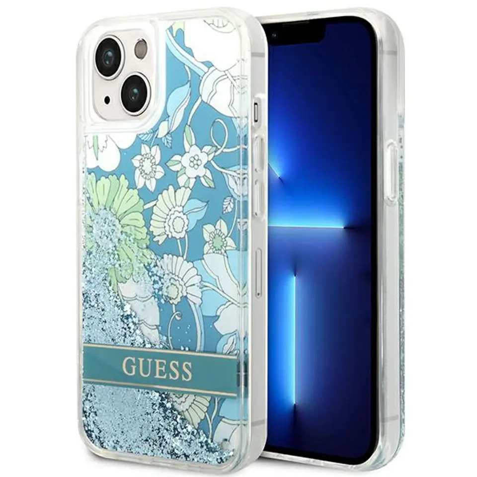 ⁨Guess GUHCP14MLFLSN iPhone 14 Plus 6,7" green/green hardcase Flower Liquid Glitter⁩ at Wasserman.eu