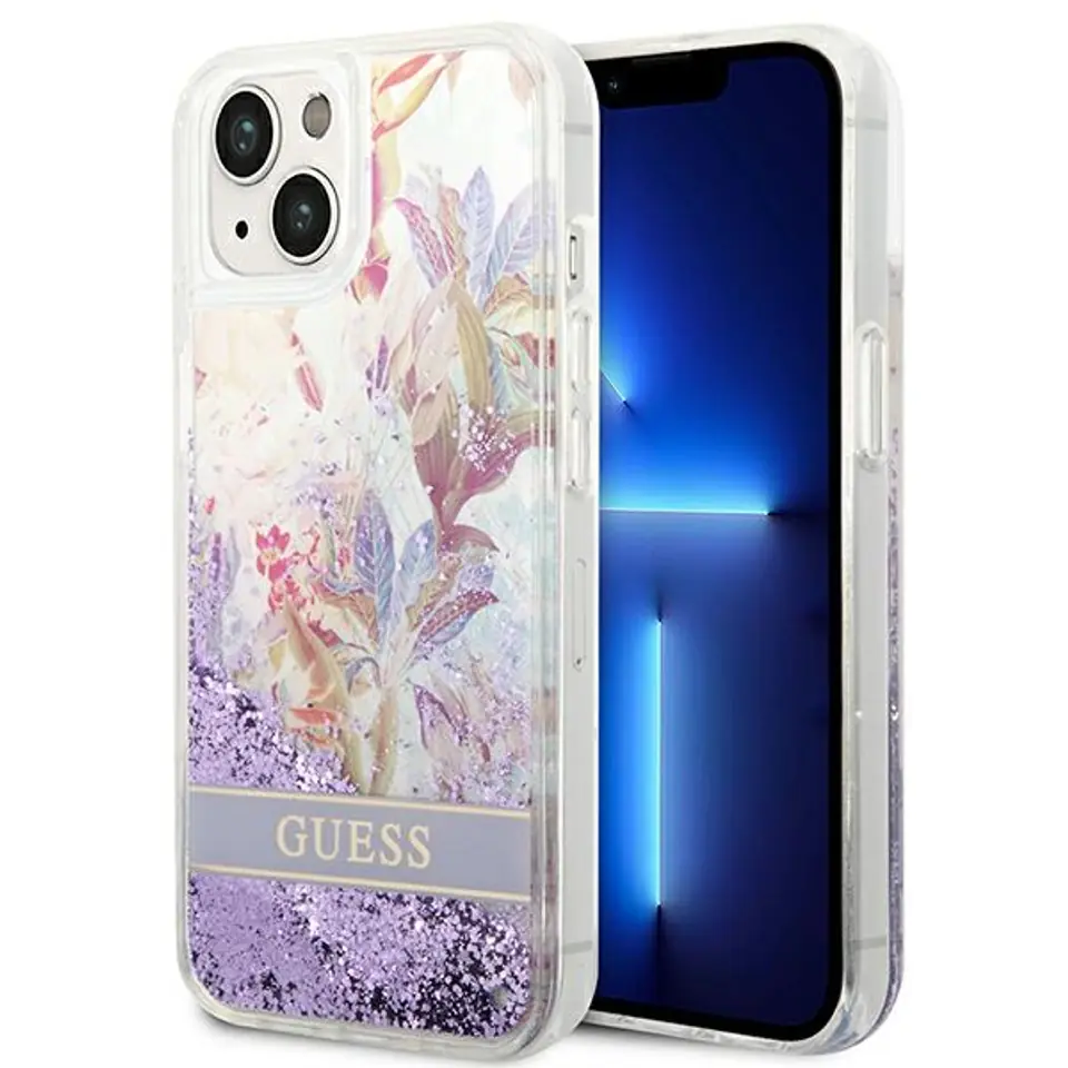 ⁨Guess GUHCP14MLFLSU iPhone 14 Plus 6,7" fioletowy/purple hardcase Flower Liquid Glitter⁩ w sklepie Wasserman.eu