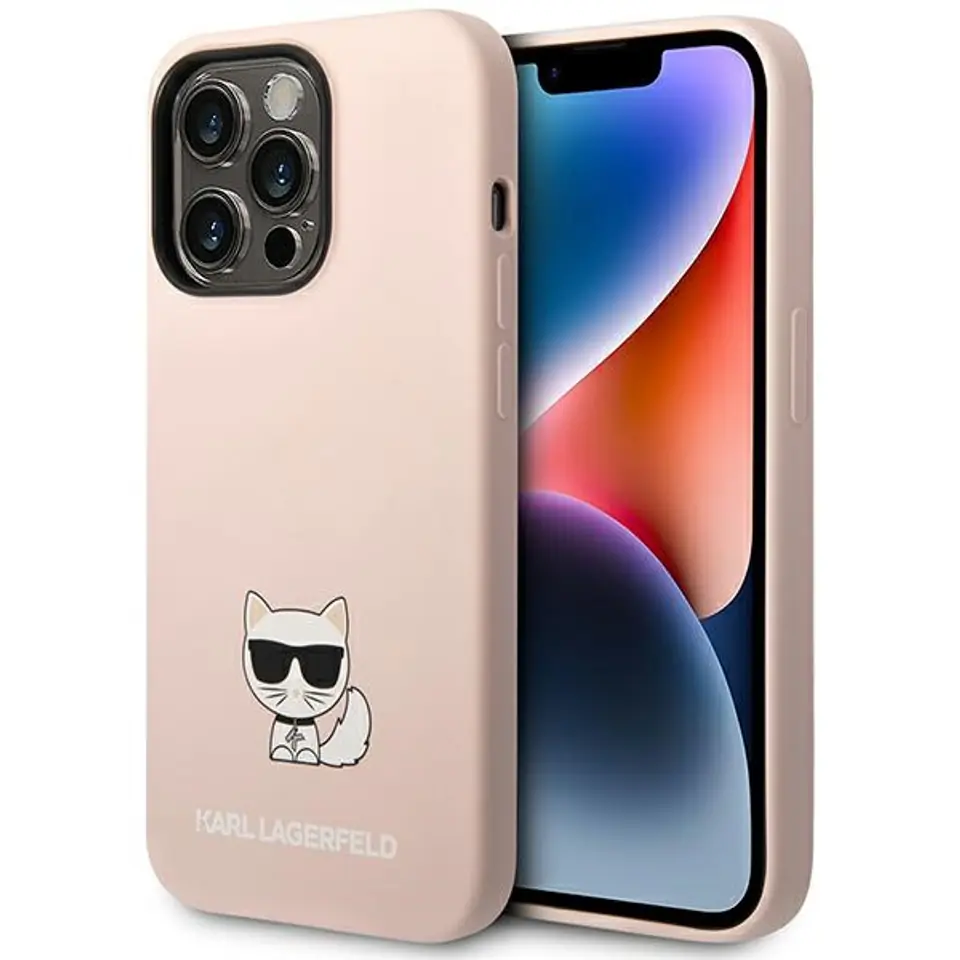 ⁨Karl Lagerfeld KLHCP14LSLCTPI iPhone 14 Pro 6,1" hardcase light pink/light pink Silicone Choupette Body⁩ at Wasserman.eu