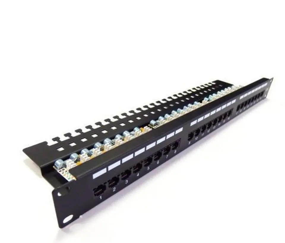 ⁨Patch panel complete 19 inch 24x RJ45 S/FTP cat. 6 1U with tray black (RAL 9005) DN-91624S-EC⁩ at Wasserman.eu