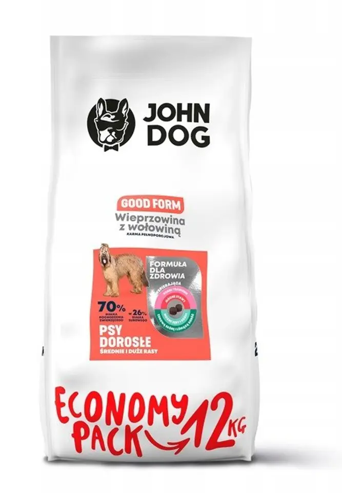 ⁨JOHN DOG Good Form Adult Pork with beef  - dry dog food - 12 kg⁩ at Wasserman.eu