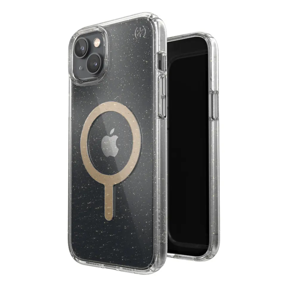 ⁨Speck Presidio Perfect-Clear with Glitter + MagSafe - Etui iPhone 15 Plus / 14 Plus z powłoką MICROBAN (Clear / Gold Glitter)⁩ w sklepie Wasserman.eu