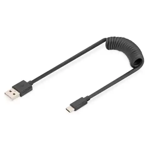 ⁨Digitus USB 2.0 Typ A do USB C Kabel spiralny AK-300430-006-S Czarny, 1 m⁩ w sklepie Wasserman.eu