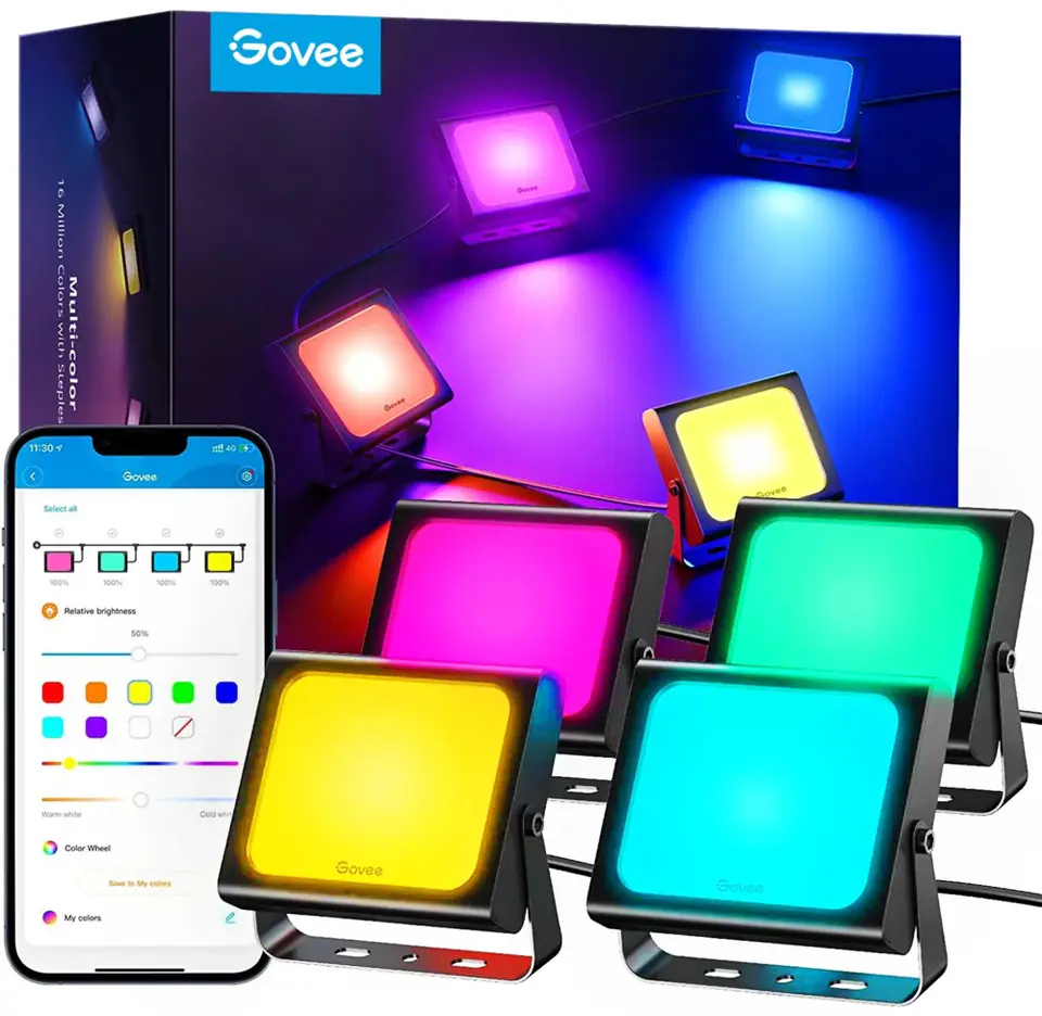 ⁨Govee H7060; LED floodlights; RGBICWW, IP65, Bluetooth, Wi-Fi⁩ at Wasserman.eu