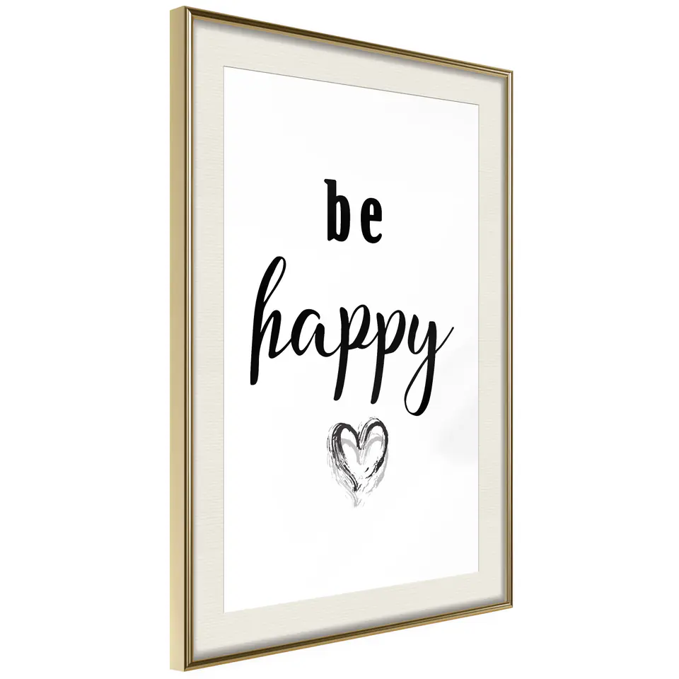 ⁨Plakat - Be happy [Poster] (rozmiar 40x60, wykończenie Rama złota z passe-partout)⁩ w sklepie Wasserman.eu