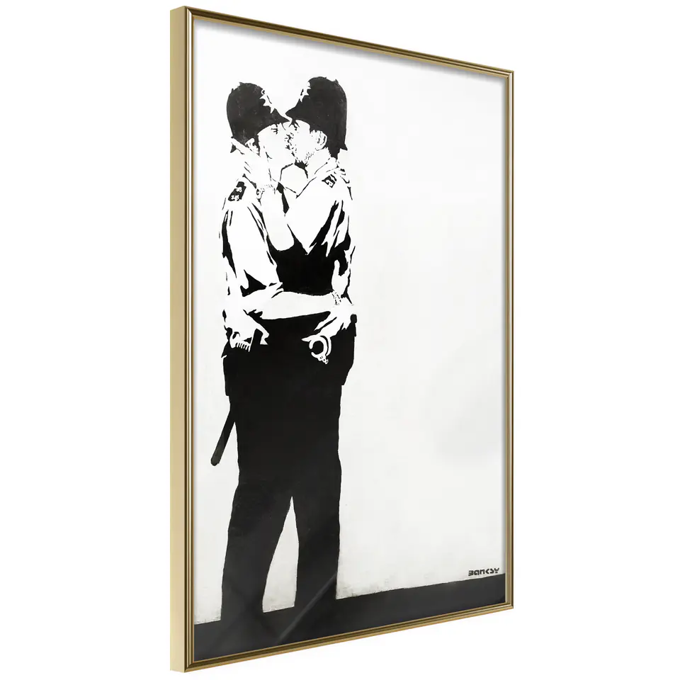 ⁨Poster - Banksy: Kissing Coppers II (size 30x45, finish Gold frame)⁩ at Wasserman.eu