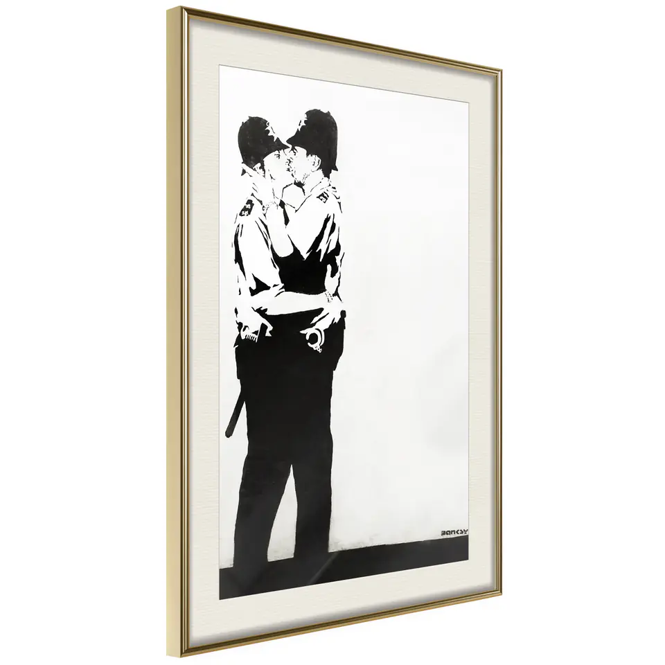 ⁨Poster - Banksy: Kissing Coppers II (size 20x30, finish Gold frame with passe-partout)⁩ at Wasserman.eu