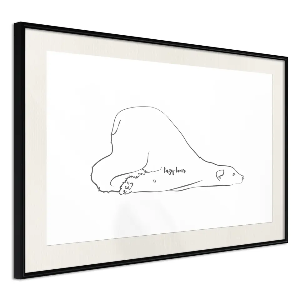 ⁨Plakat - Leniwy niedźwiedź [Poster] (rozmiar 60x40, wykończenie Rama czarna z passe-partout)⁩ w sklepie Wasserman.eu
