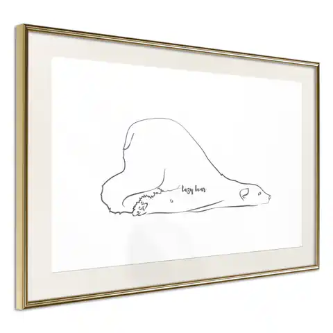 ⁨Plakat - Leniwy niedźwiedź [Poster] (rozmiar 45x30, wykończenie Rama złota z passe-partout)⁩ w sklepie Wasserman.eu
