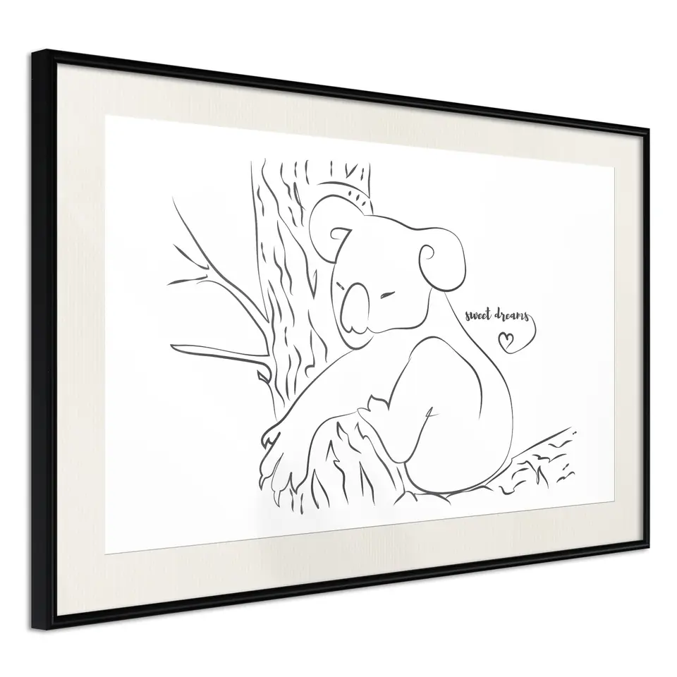 ⁨Plakat - Śpiący koala [Poster] (rozmiar 45x30, wykończenie Rama czarna z passe-partout)⁩ w sklepie Wasserman.eu