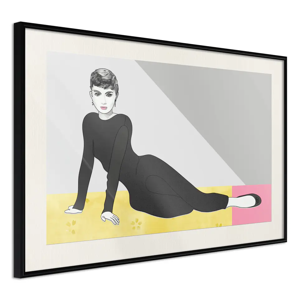 ⁨Poster - Elegant Audrey (size 60x40, finish Black frame with passe-partout)⁩ at Wasserman.eu