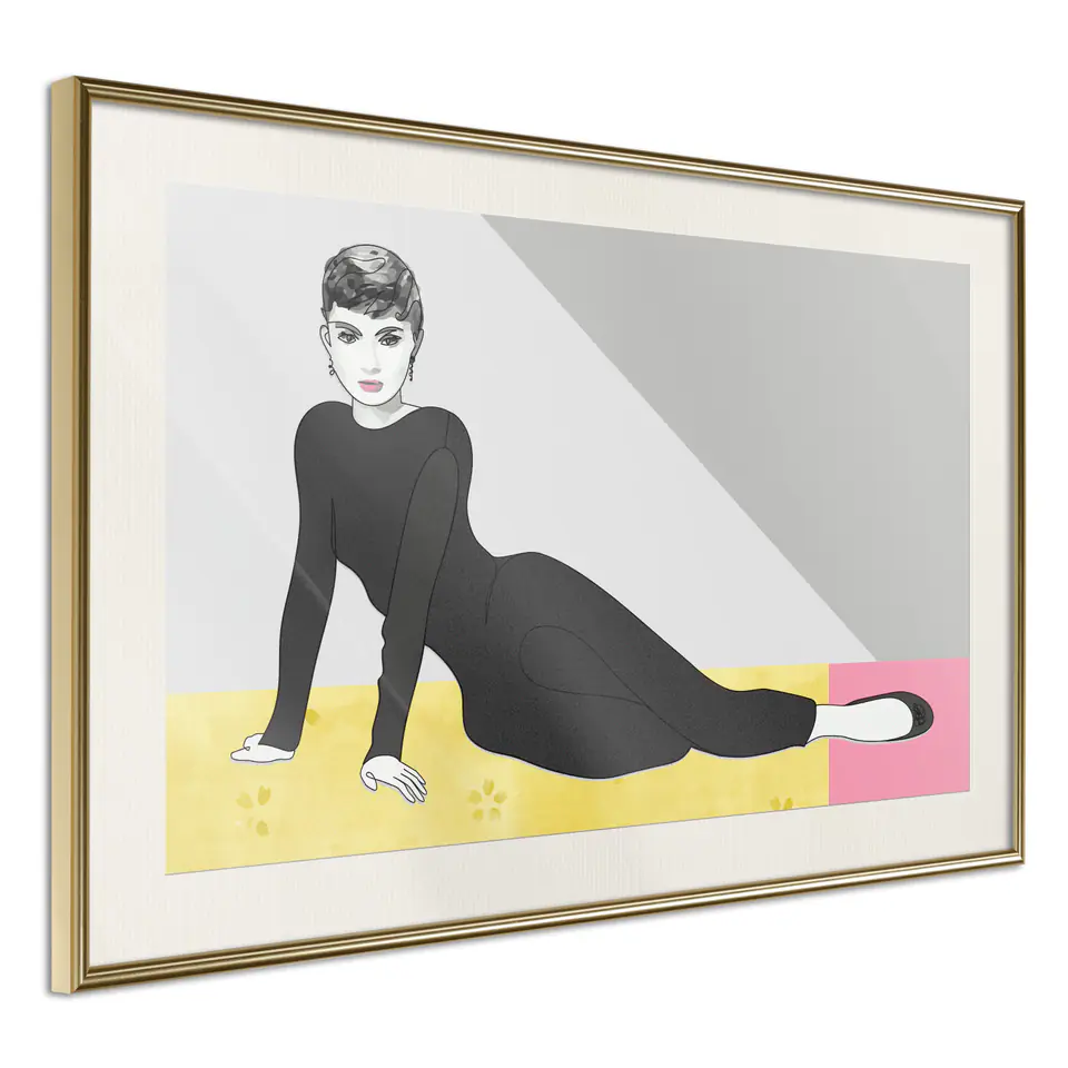 ⁨Poster - Elegant Audrey (size 30x20, finish Gold frame with passe-partout)⁩ at Wasserman.eu