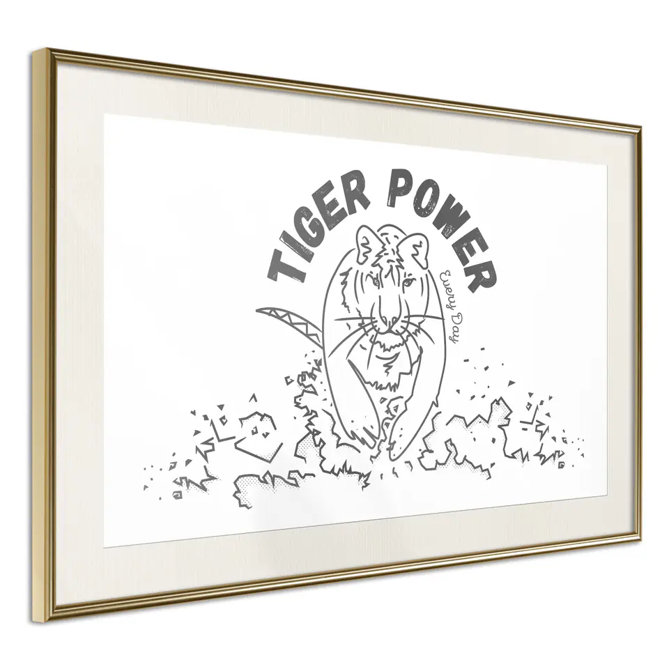 ⁨Plakat - Tiger power [Poster] (rozmiar 30x20, wykończenie Rama złota z passe-partout)⁩ w sklepie Wasserman.eu