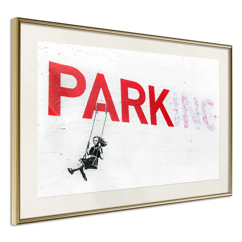 ⁨Poster - Banksy: Park(ing) (size 30x20, finish Gold frame with passe-partout)⁩ at Wasserman.eu