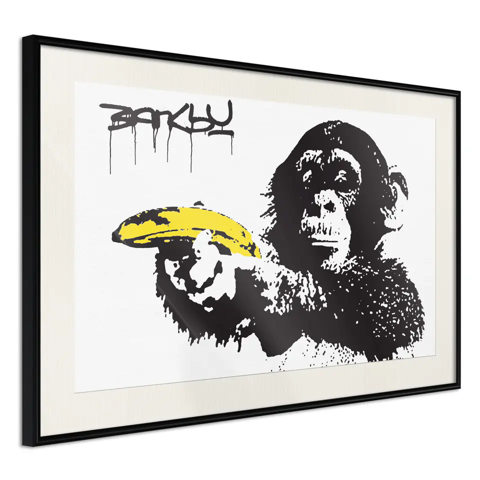 ⁨Poster - Banksy: Banana Gun I (size 30x20, finish Black frame with passe-partout)⁩ at Wasserman.eu