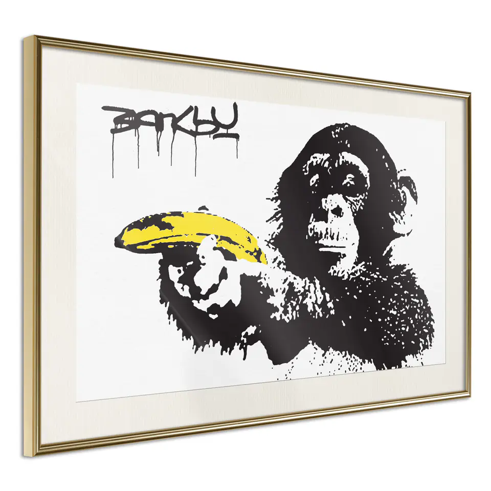 ⁨Poster - Banksy: Banana Gun I (size 30x20, finish Gold frame with passe-partout)⁩ at Wasserman.eu
