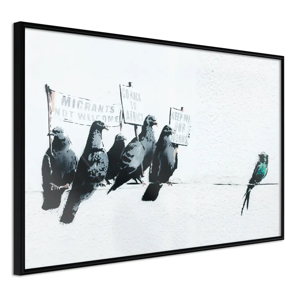 ⁨Poster - Banksy: Pigeons (size 30x20, finish Frame black)⁩ at Wasserman.eu