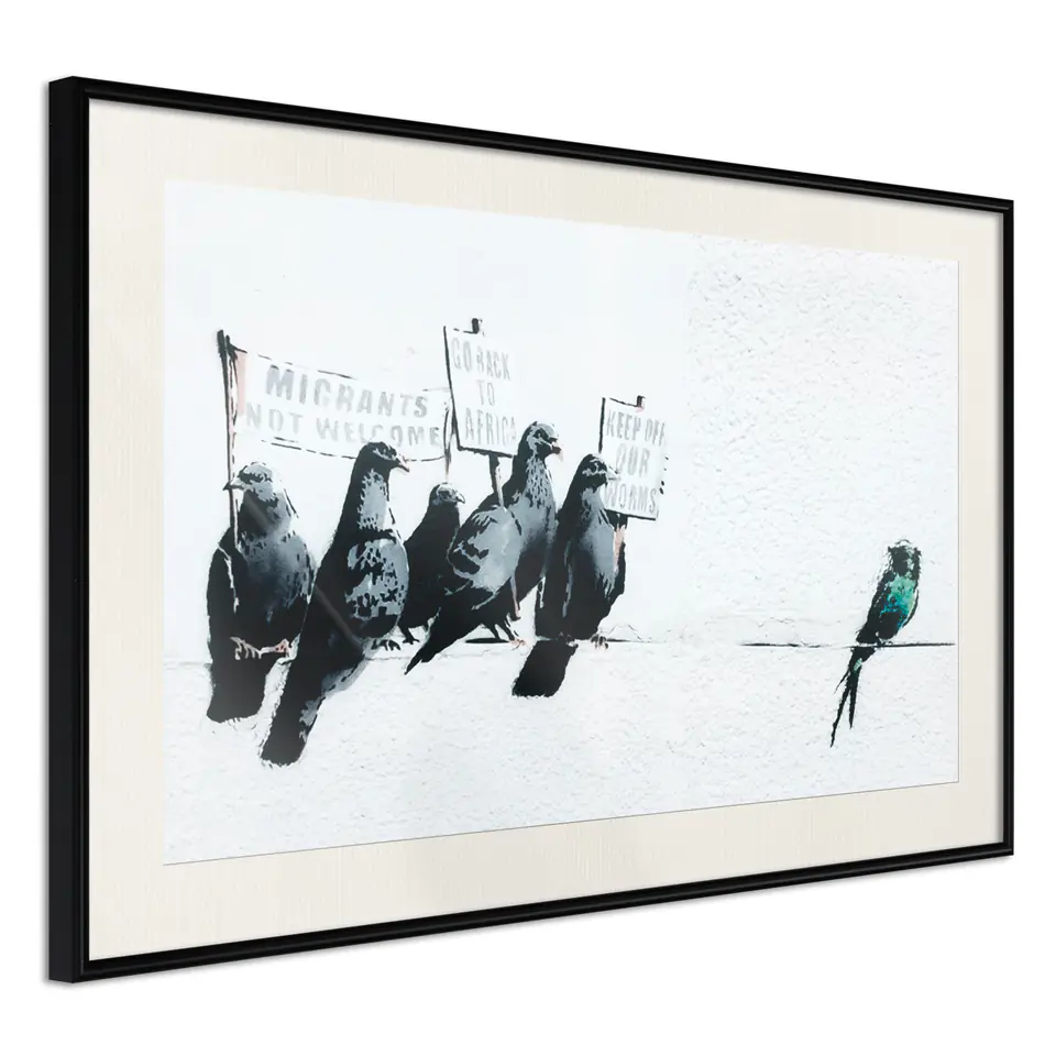 ⁨Poster - Banksy: Pigeons (size 45x30, finish Black frame with passe-partout)⁩ at Wasserman.eu