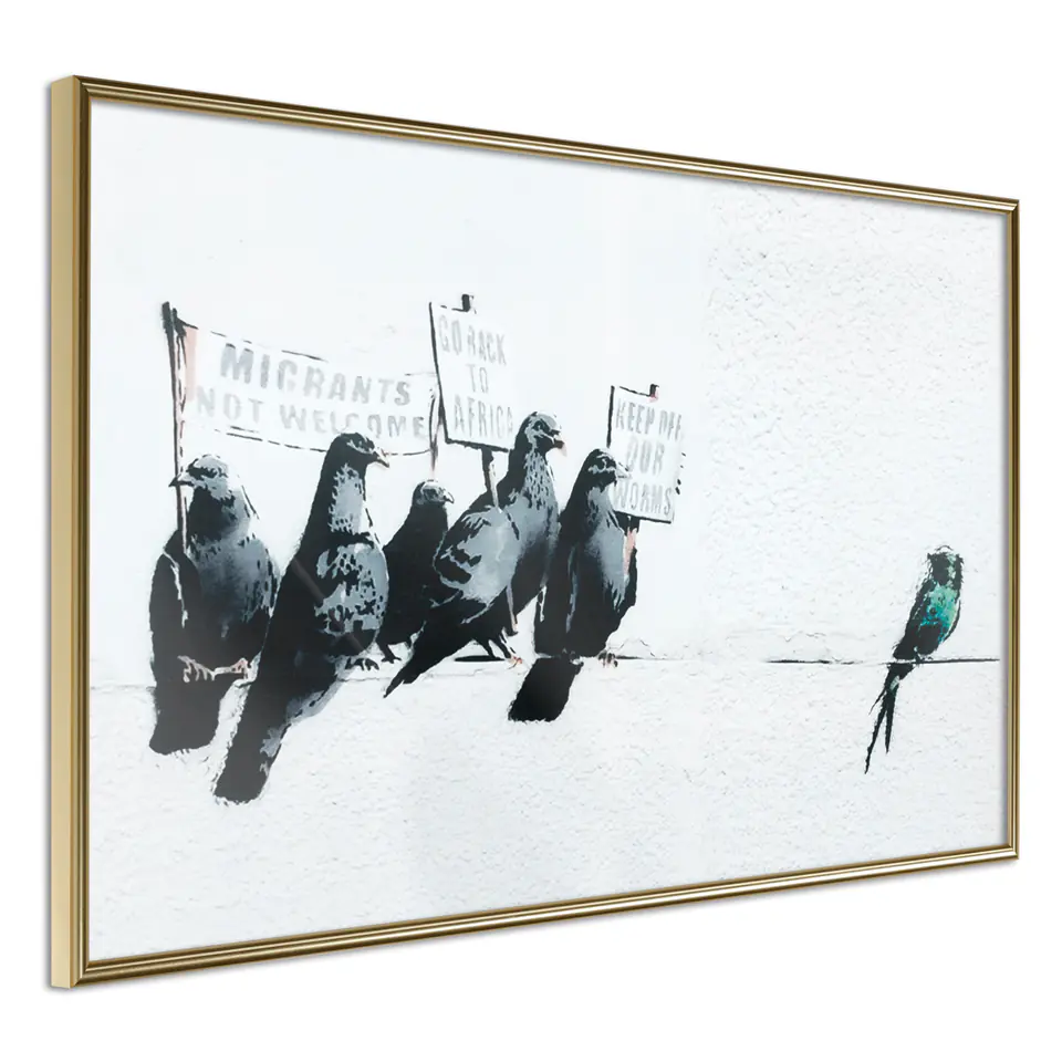 ⁨Poster - Banksy: Pigeons (size 30x20, finish Gold frame)⁩ at Wasserman.eu