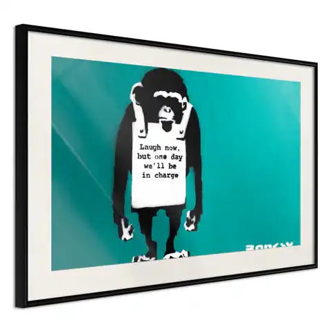 ⁨Poster - Banksy: Laugh Now (size 45x30, finish Black frame with passe-partout)⁩ at Wasserman.eu