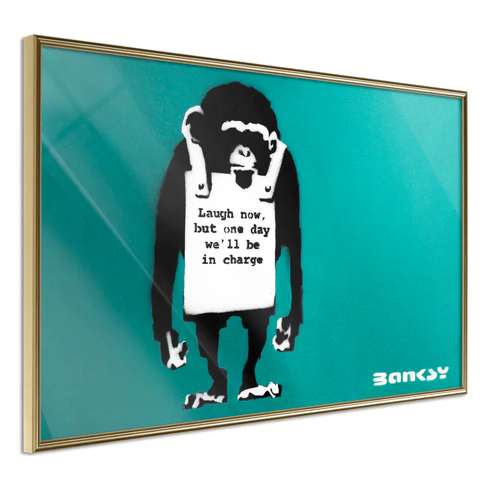 ⁨Poster - Banksy: Laugh Now (size 30x20, finish Gold frame)⁩ at Wasserman.eu