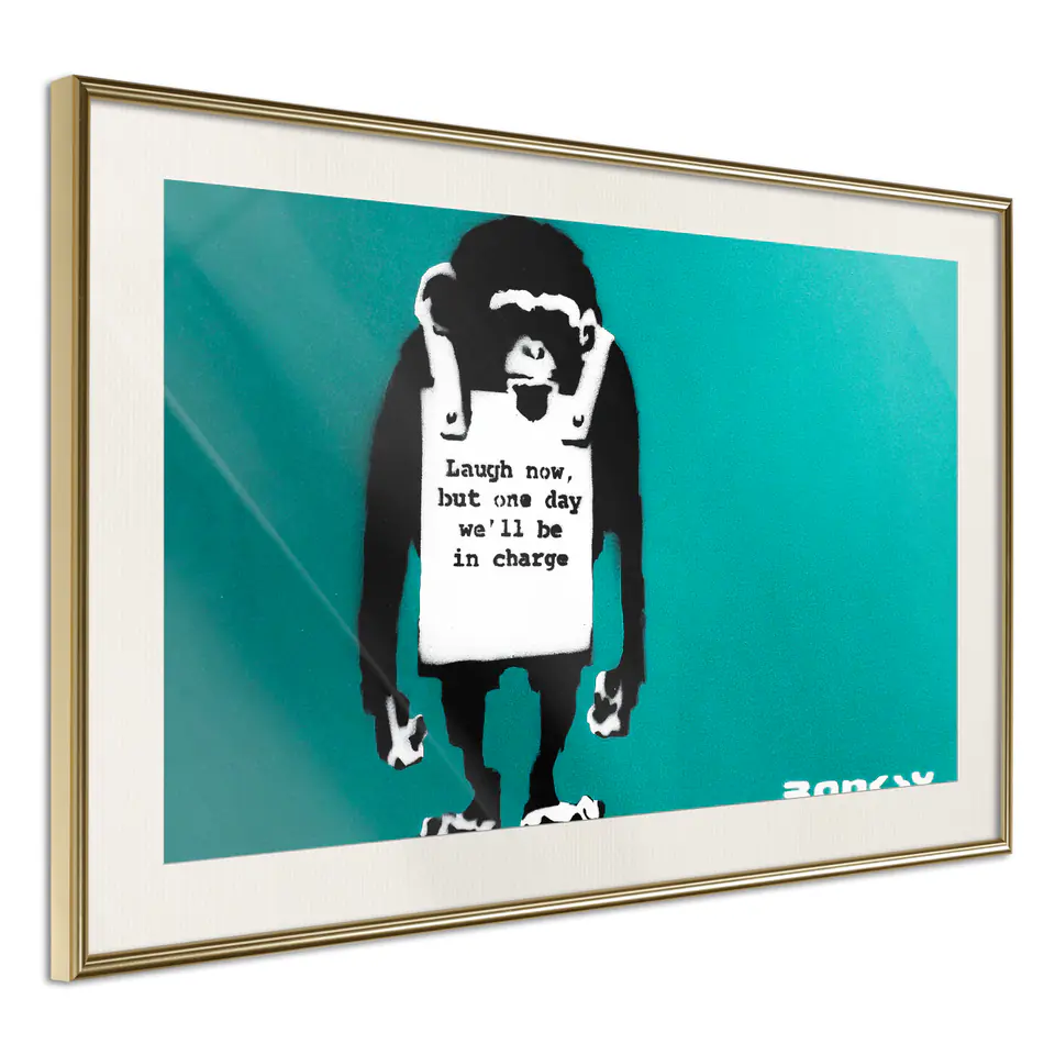 ⁨Poster - Banksy: Laugh Now (size 30x20, finish Gold frame with passe-partout)⁩ at Wasserman.eu